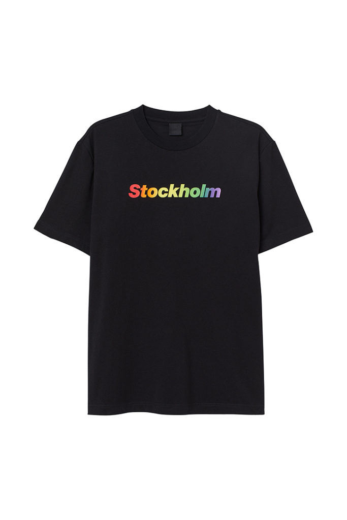 Black tshirt with "Stockholm" icon in rainbow is part of H&M Unveils Love For All Collection