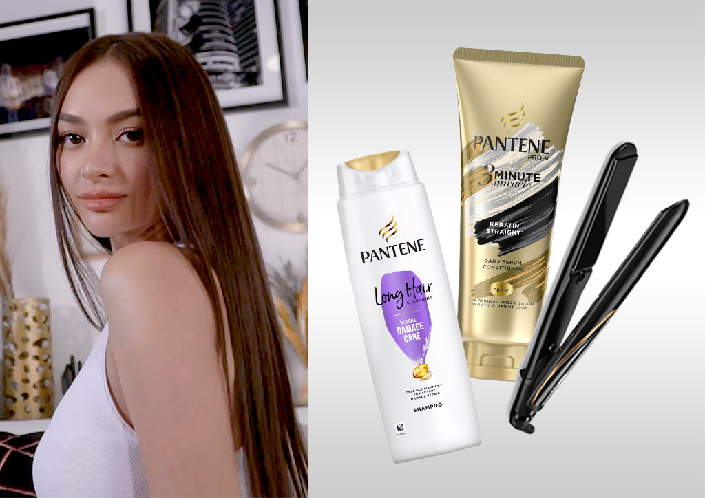 Get a A no-fuss straightened style with Pantene Total Damage Care shampoo with Rice Oil Essence and Pantene 3 Minute Miracle conditioner paired with the BaByliss 3Q Straightener 