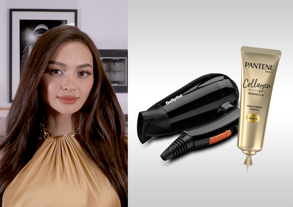 A versatile blow-dry look can be yours anywhere, anytime with the  Pantene Collagen Miracle Treatment Shots and BaByliss Travel Dry 2000