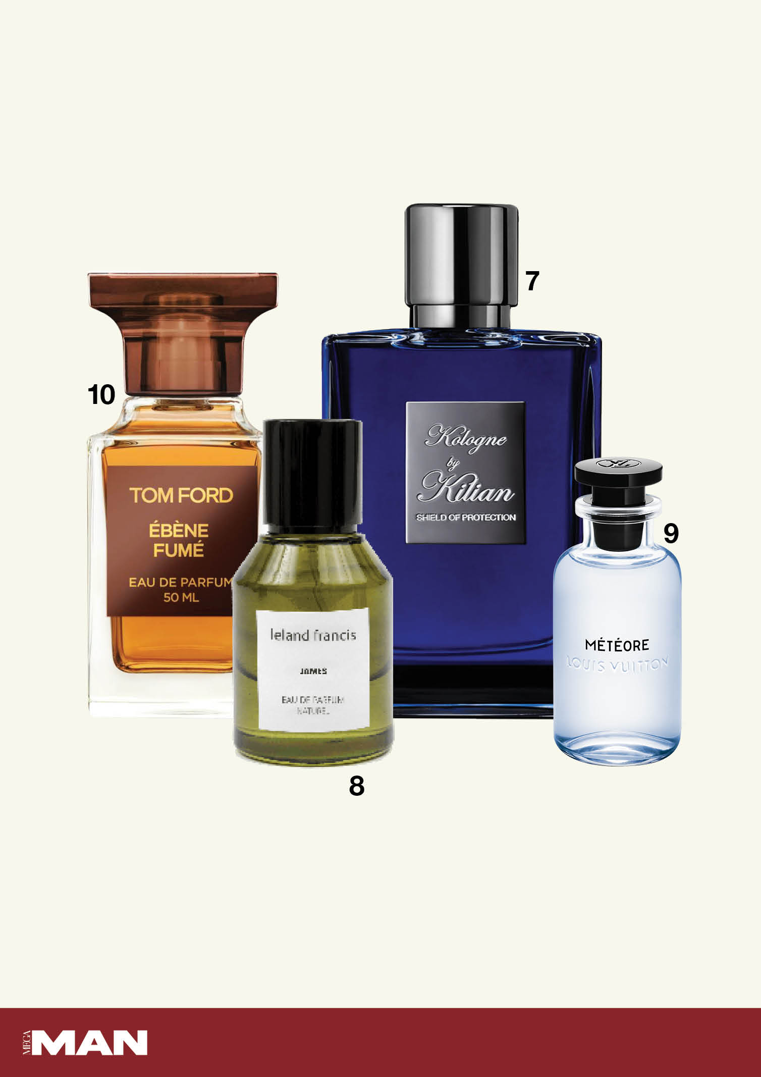 Tom Ford Ebene Fume, James by Leland Francis, Kologne by Kilian Shield of Protection and Meteore by Louis Vuitton fragrances 