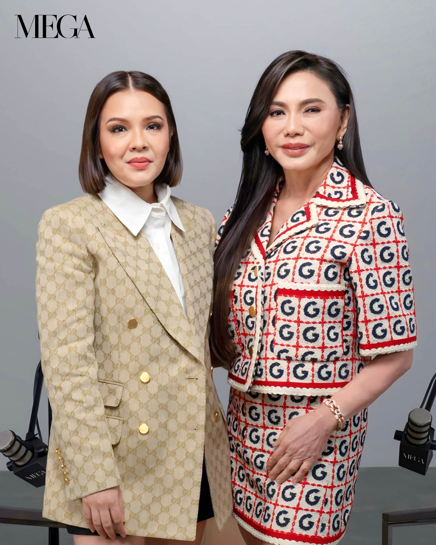 MEGA Magazine Editor-in-Chief Peewee Reyes-Isidro with multi-hyphenate Dr. Vicki Belo on the set of MEGA: The Next Move