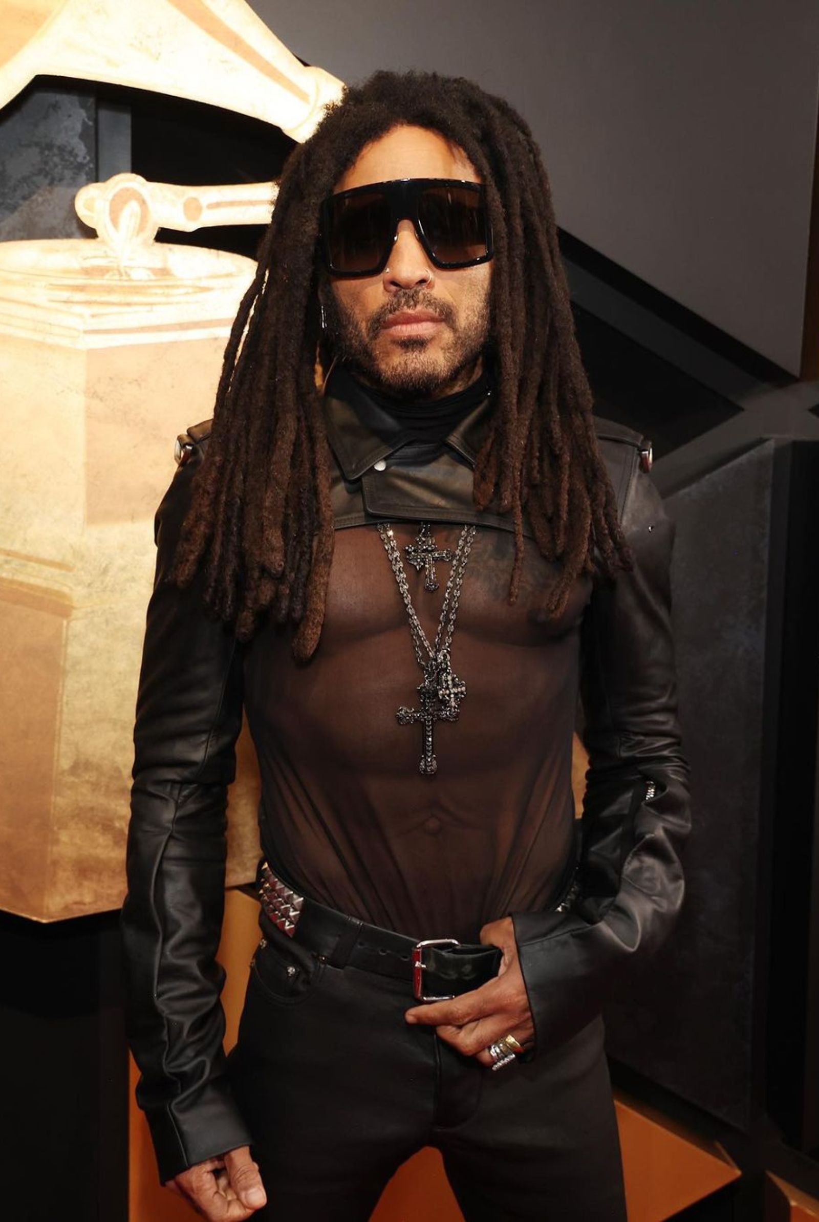 Lenny Kravitz takes center stage at the Grammys with a daring black outfit