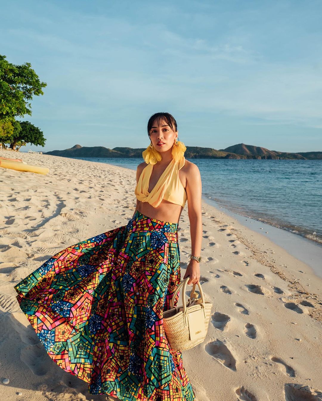 Laureen Uy Miggy Cruz weddings guests Palawan destination fashion style maximalist colors prints beach wedding blogger besties Lissa Kahayon