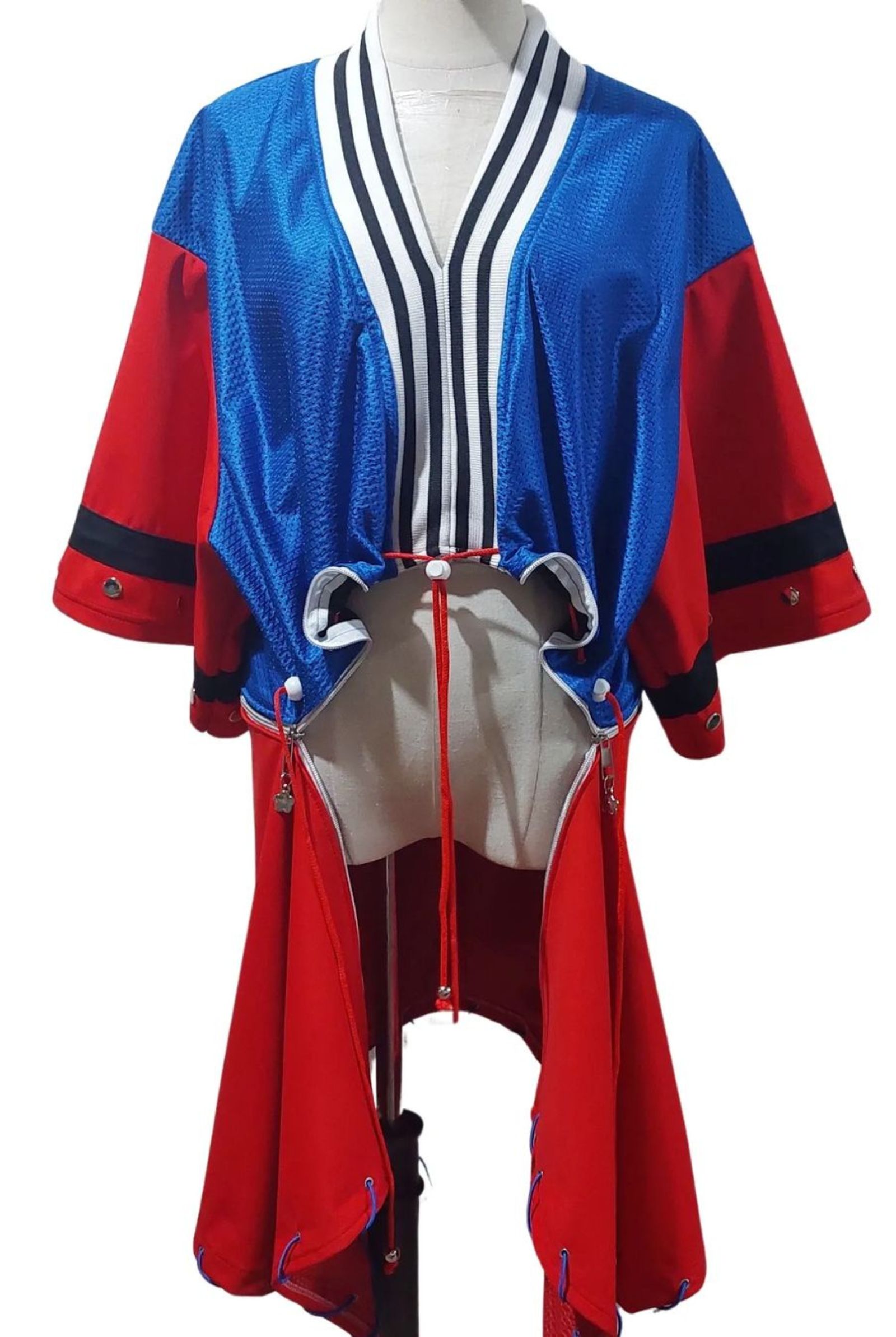 Renan Pacson kimono-like red and blue strings jacket piece