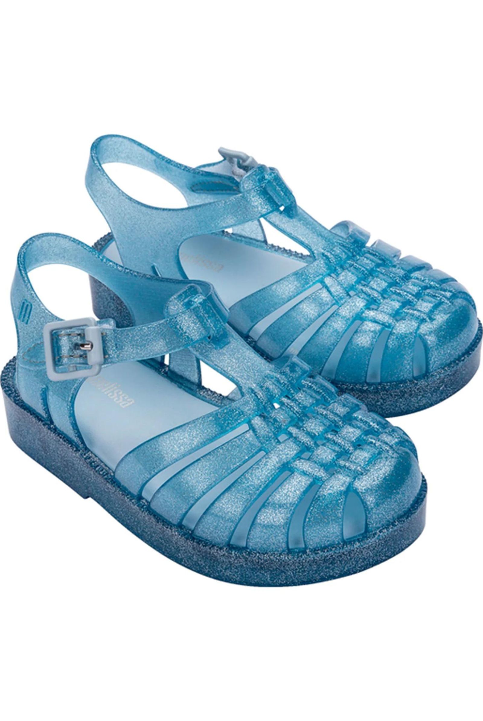 Mini Melissa Possession Shiny Sandals in Glitter Blue