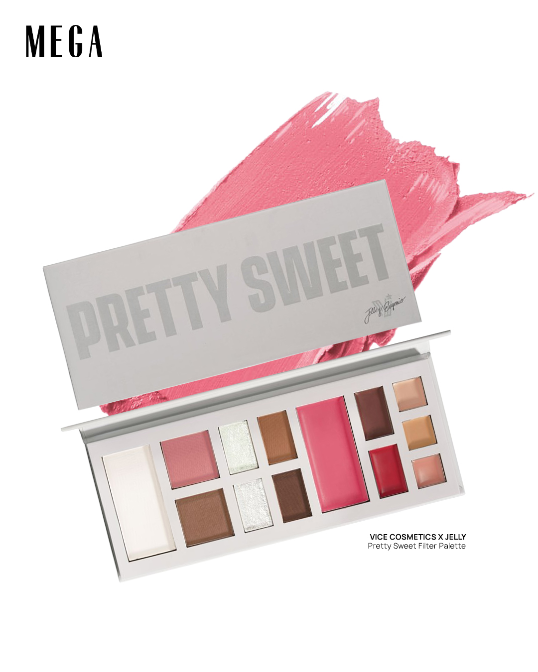 The Vice Cosmetics x Jelly Eugenio Pretty Sweet Filter Palette is a compact version of the makeup artist's retouch kit