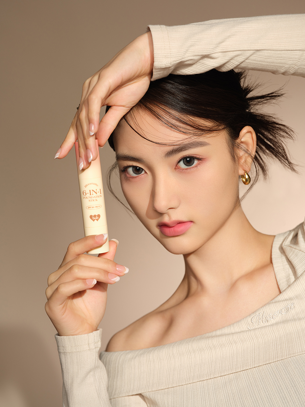 Achieve mochi skin using the Bloomatte Foundation Stick model from barenbliss