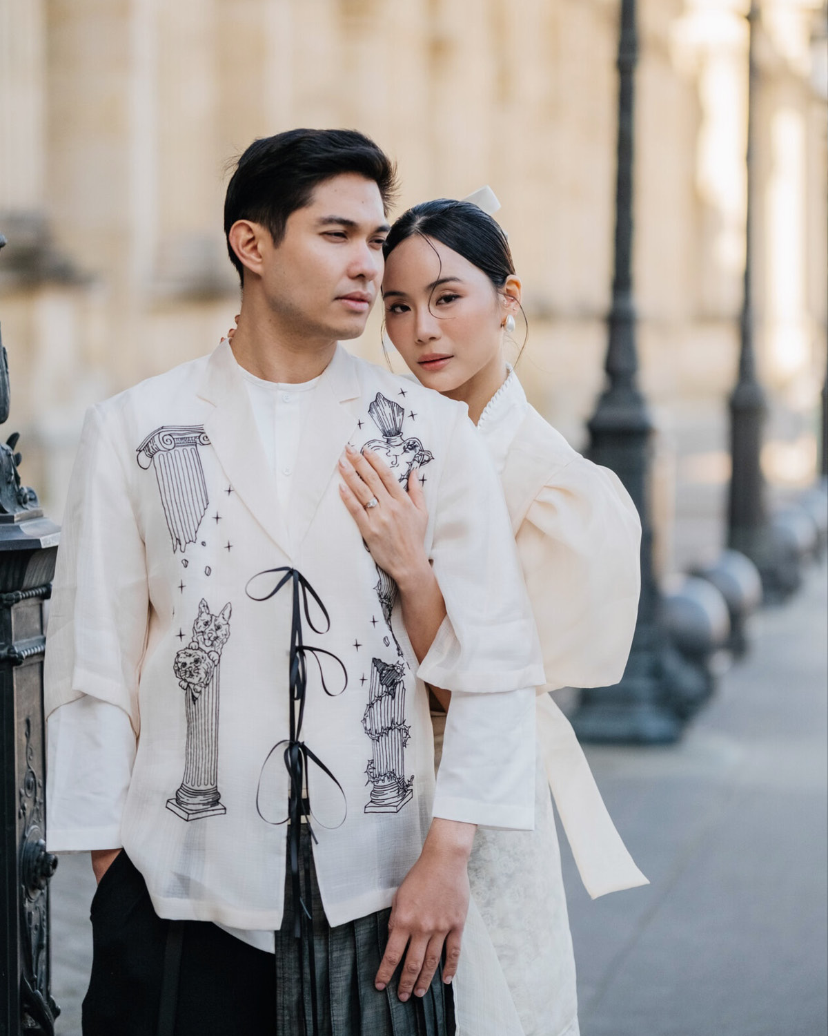 Embroidery details of fiancé Miguel Sotto's custom barong by Randolf Clothing jaz reyes influencer runaway bride