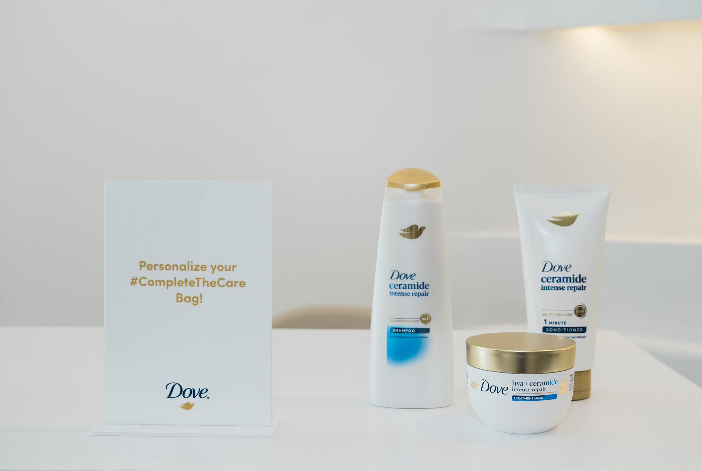 The Dove Bio-Protein Care Shampoo and Conditioner and the new 10-in-1 Intense Repair Treatment Mask