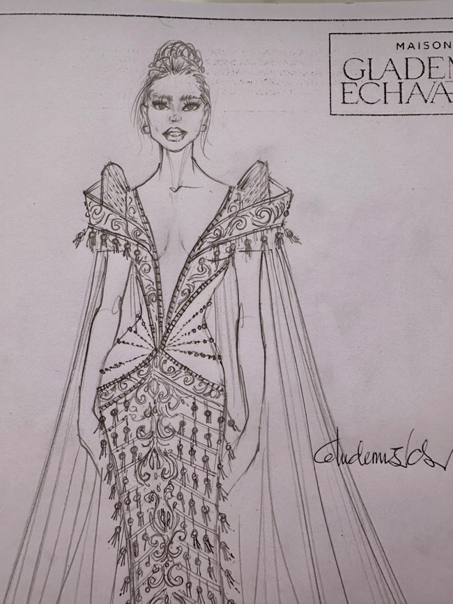 glademir echavarre mega sketch design chelsea manalo miss universe philippines 2024 evening gown