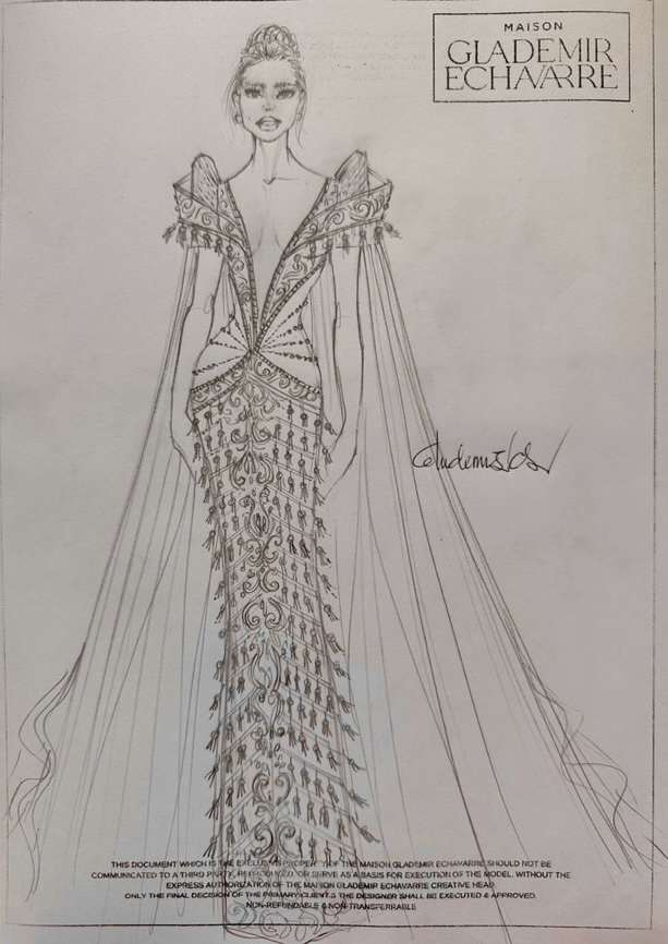 glademir echavarre mega sketch design chelsea manalo miss universe philippines 2024 evening gown