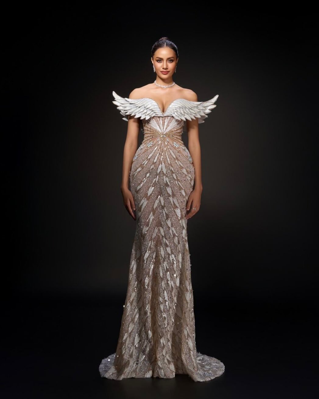 Miss Universe Thailand 2024 Opal Suchata wearing Rian Fernandez