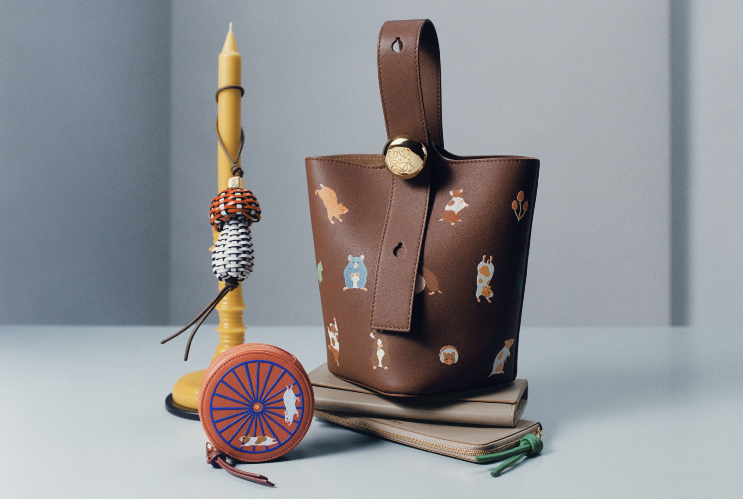 A brown bag and pair of accessories in the Loewe collection