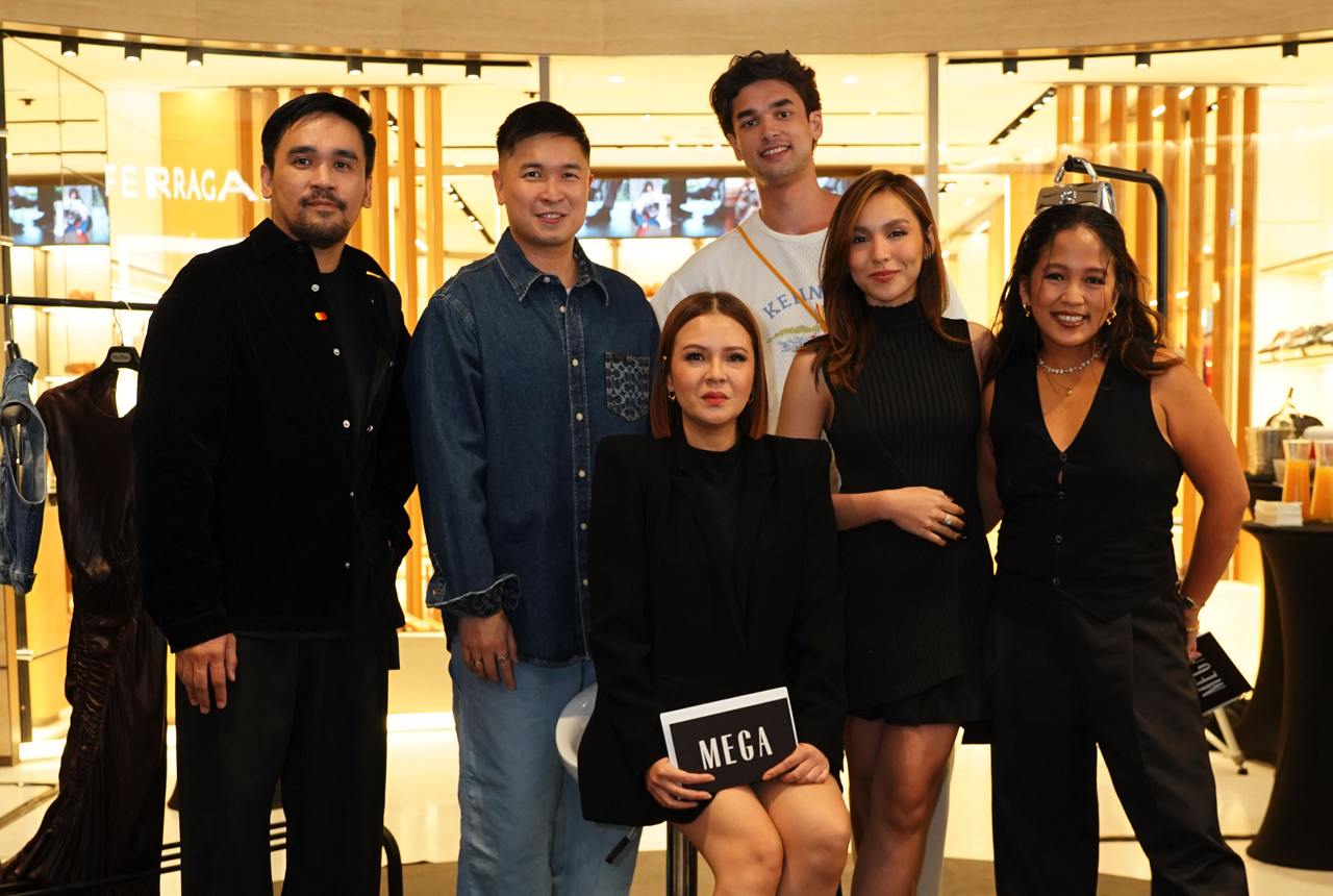 AGC PHC CEO Archie Carrasco, VP Rodolfo Palanca Jr., MEGA Editor-in-Chief Peewee Reyes-Isidro, Kyline Alcantara, Gee Jocson, and Kobe Paras at the Fashion Night Out Event