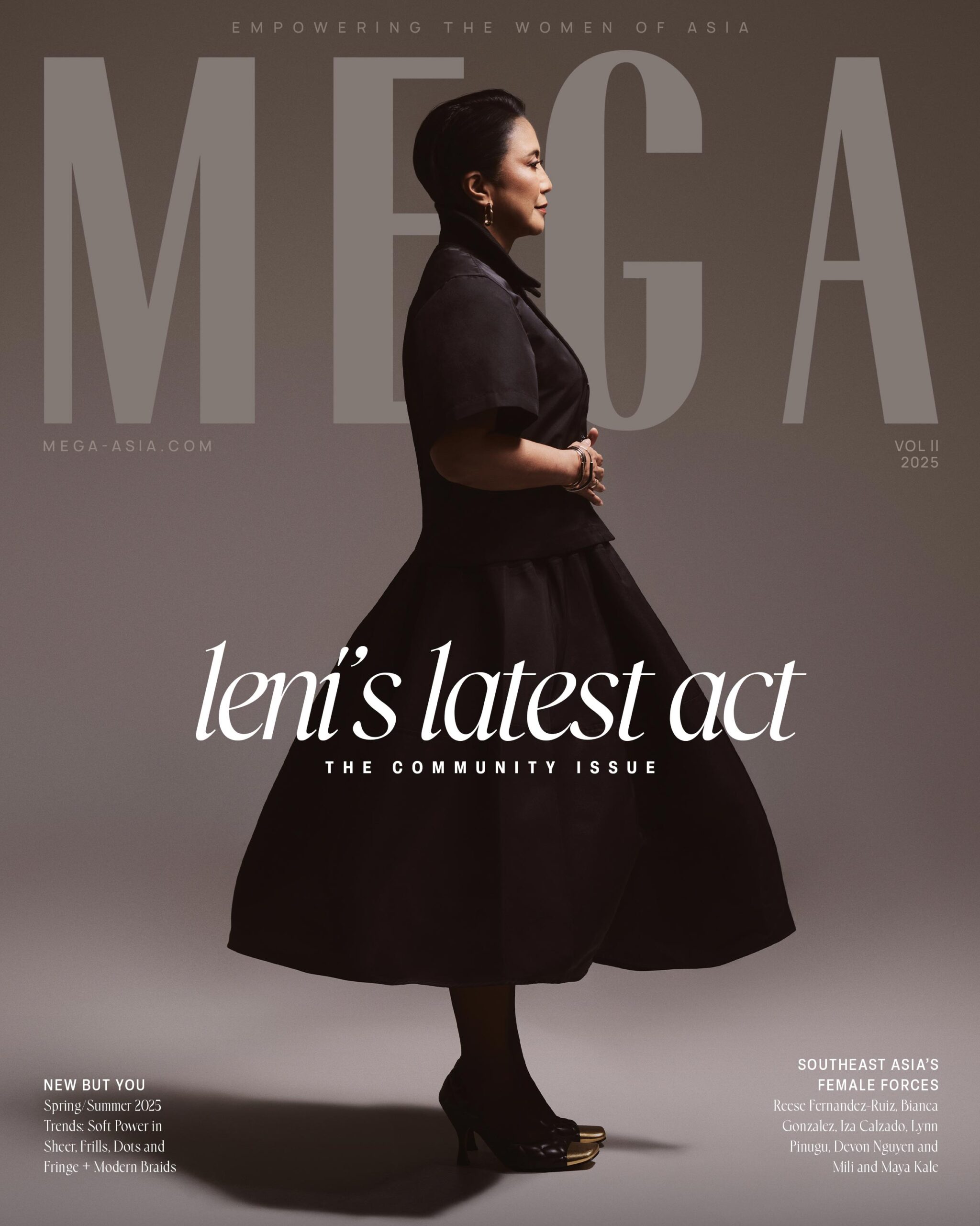 On the cover, Leni Robredo wears MELITA BAUMEISTER full look at UNIVERS, BOTTEGA VENETA heels, TIFFANY AND CO. earrings and bangles